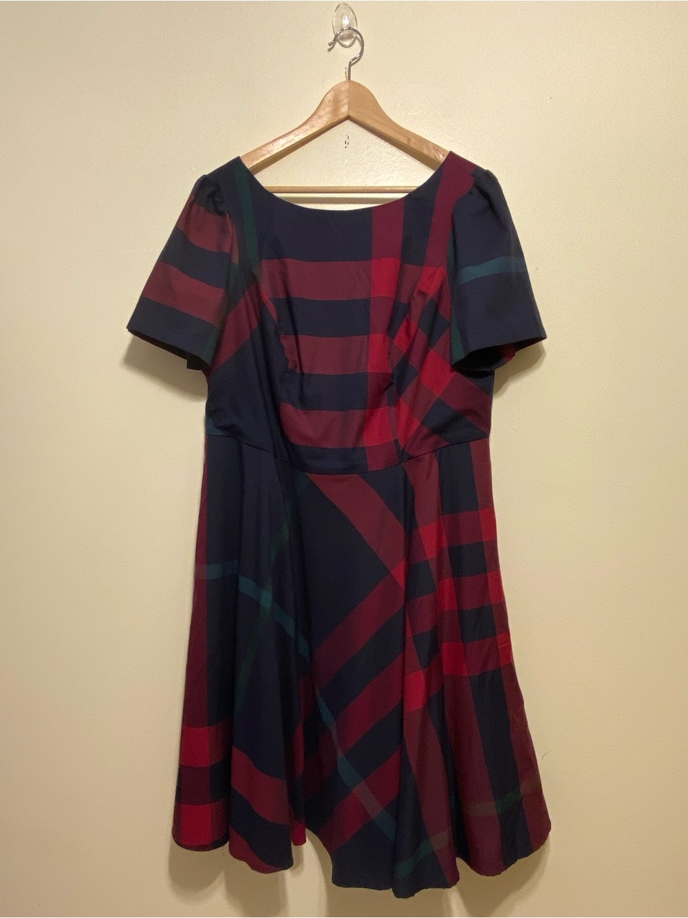 Modcloth Navy, Burgundy & Green Plaid Fit-and-Flare Dress. Size 16